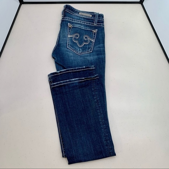 ReRock Express Jeans Adult Size 4R Blue Distressed Boot Dark Wash Embroidered - Picture 1 of 13